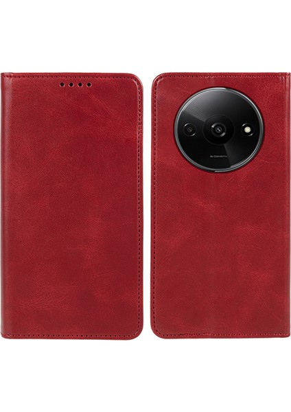 Xiaomi Redmi Için A3 Deri Telefon Kılıfı Buzağı Dokusu Cüzdan Kapak Manyetik Otomatik Emilmiş-Kırmızı (Yurt Dışından)