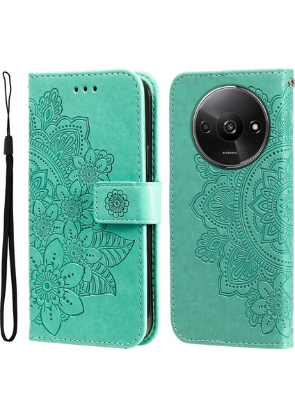 Xiaomi Redmi A3 Kılıf Pu Deri + Cüzdan Standlı Tpu Telefon Kılıfı-Yeşil (Yurt Dışından)