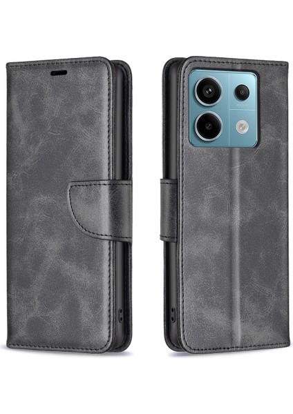 Xiaomi Poco X6 5g Deri Cüzdan Kılıfı Düz ​​renk Standlı Telefon Kapağı-Siyah (Yurt Dışından)