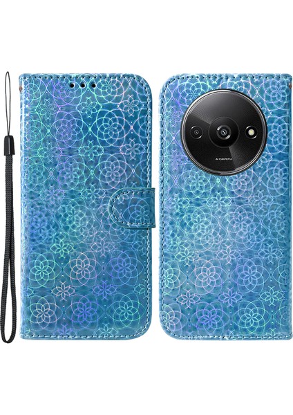 Xiaomi Redmi Için A3 Pu Deri Kılıf Çizilmez Göz Kamaştırıcı Çiçek Desenli Telefon Koruyucu-Mavi (Yurt Dışından)