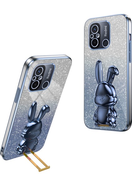 Xiaomi Redmi Için 12C 4g Ince Kılıf Sevimli Tavşan Darbeye Dayanıklı Kickstand Telefon Kapağı-Mavi (Yurt Dışından)