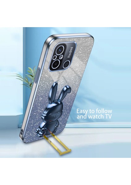 Xiaomi Redmi Için 12C 4g Ince Kılıf Sevimli Tavşan Darbeye Dayanıklı Kickstand Telefon Kapağı-Mavi (Yurt Dışından)