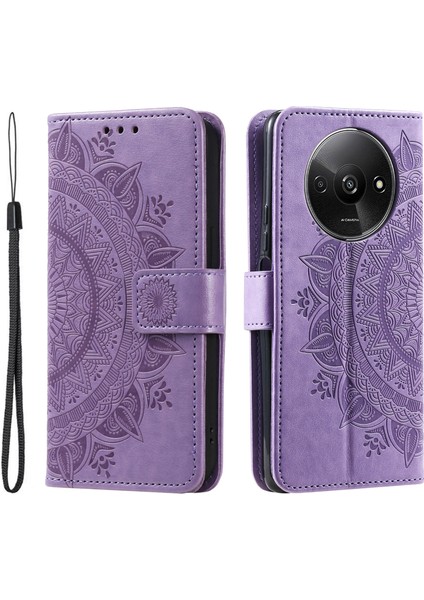 Xiaomi Redmi Için A3 Kılıf Mandala Çiçek Baskılı Damla Dayanıklı Deri Telefon Cüzdan Kapağı-Mor (Yurt Dışından)