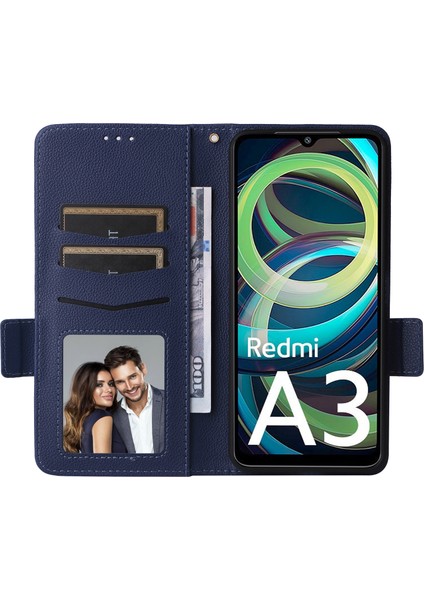 Xiaomi Redmi A3 Kılıf El Askılı Litchi Dokulu Deri Cüzdan Telefon Kapağı-Koyu Mavi (Yurt Dışından) fiyatları