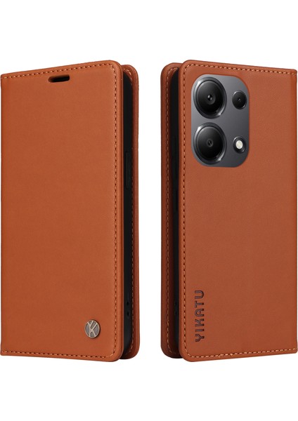 Xiaomi Poco M6 Pro 4g Kılıf Manyetik Emme Pu Deri Kapak-Kahverengi (Yurt Dışından)