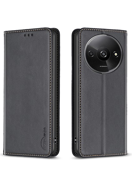 Xiaomi Redmi Için A3 Kılıf Pu Deri Manyetik Kapatma Flip Telefon Kapağı-Siyah (Yurt Dışından)