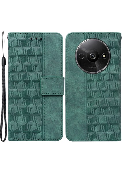 Xiaomi Redmi A3 Cep Telefonu Kılıfı Için Deri Kapak Telefon Koruyucu Kabuk Geometri Tasarımı-Yeşil (Yurt Dışından)