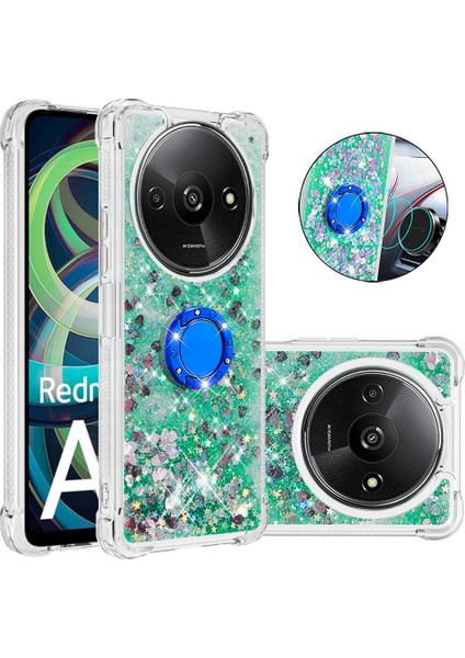 Xiaomi Redmi Için A3 Kılıf Yüzen Payetler Kickstand Tpu Telefon Kapağı-Yeşil/kalpler (Yurt Dışından)
