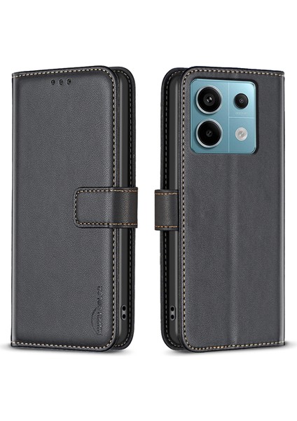 Xiaomi Poco M6 Pro 4g Kılıf Standı Fonksiyonu Pu Deri Telefon Kapağı-Siyah (Yurt Dışından)