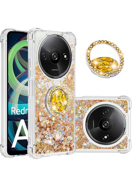 Xiaomi Redmi Için A3 Kılıf Yüzen Payetler Kickstand Tpu Telefon Kapağı-Altın/kalpler (Yurt Dışından)