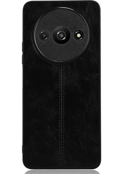 Xiaomi Redmi A3 Cep Telefonu Kılıfı Dikiş Hattı Tasarımı Deri Kaplamalı Tpu + Pc Kapak-Siyah (Yurt Dışından)