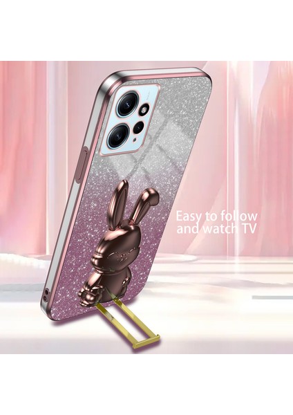 Xiaomi Redmi Note 12 4g Kılıf Için Sevimli Tavşan Anti-Şok Telefon Kılıfı, Çekilebilir Kickstand-Pembe (Yurt Dışından) modelleri