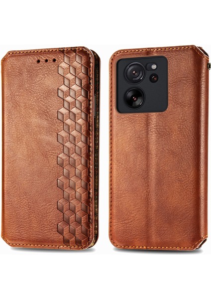 Xiaomi 13T Telefon Kapağı Için Baskılı Anti-Damla Pu Deri Cüzdan Standı Kılıf-Kahverengi (Yurt Dışından)