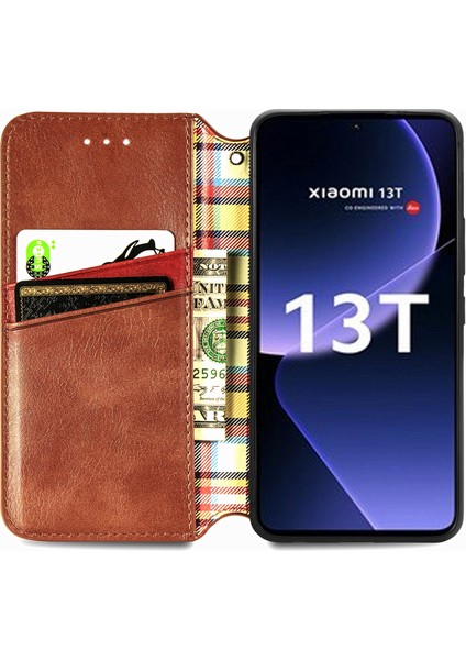 Xiaomi 13T Telefon Kapağı Için Baskılı Anti-Damla Pu Deri Cüzdan Standı Kılıf-Kahverengi (Yurt Dışından) fiyatları