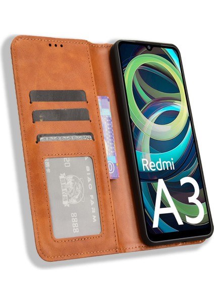 Xiaomi Redmi A3 Vintage Deri Kılıf Folio Flip Cüzdan Telefon Kapağı-Kahverengi (Yurt Dışından) fiyatları