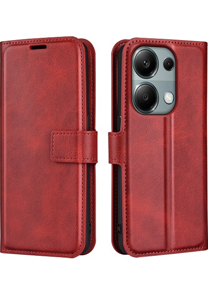 Xiaomi Poco M6 Pro 4g Kapak Manyetik Toka Pu Deri Folio Flip Telefon Cüzdan Kılıfı-Kırmızı (Yurt Dışından)