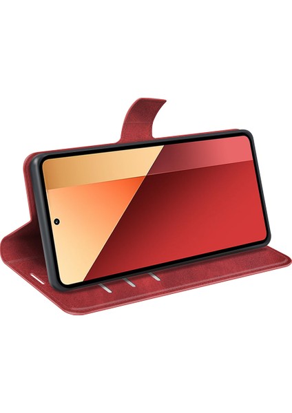 Xiaomi Poco M6 Pro 4g Kapak Manyetik Toka Pu Deri Folio Flip Telefon Cüzdan Kılıfı-Kırmızı (Yurt Dışından)