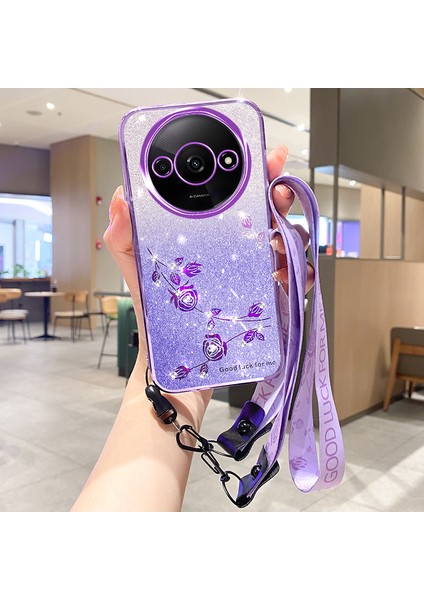 Xiaomi Redmi Için A3 Kılıf Yumuşak Tpu Çiçek Parıltılı Yapay Elmas Telefon Kapağı Kordon-Mor (Yurt Dışından)