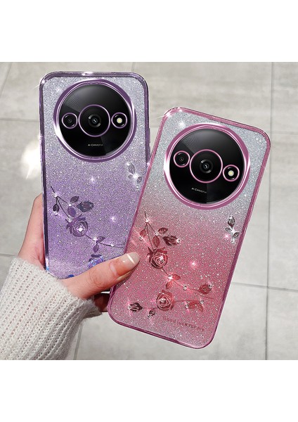 Xiaomi Redmi Için A3 Kılıf Yumuşak Tpu Çiçek Parıltılı Yapay Elmas Telefon Kapağı Kordon-Mor (Yurt Dışından) modelleri