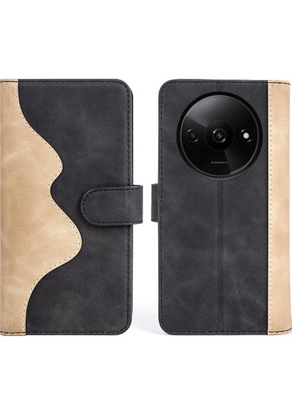 Xiaomi Redmi Için A3 Cüzdan Kılıf Pu Deri Renk Ekleme Darbeye Dayanıklı Telefon Kapağı-Siyah (Yurt Dışından)