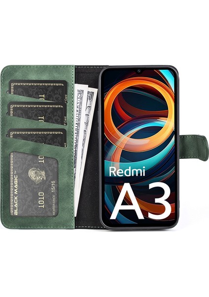 Xiaomi Redmi Için A3 Cüzdan Kılıf Pu Deri Renk Ekleme Darbeye Dayanıklı Telefon Kapağı-Yeşil (Yurt Dışından) fiyatları