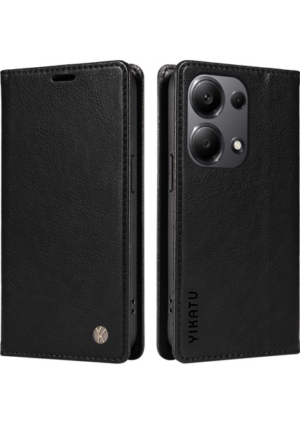 Xiaomi Poco M6 Pro 4g Kılıf Flip Cüzdan Telefon Kapağı Litchi Doku-Siyah Için (Yurt Dışından)