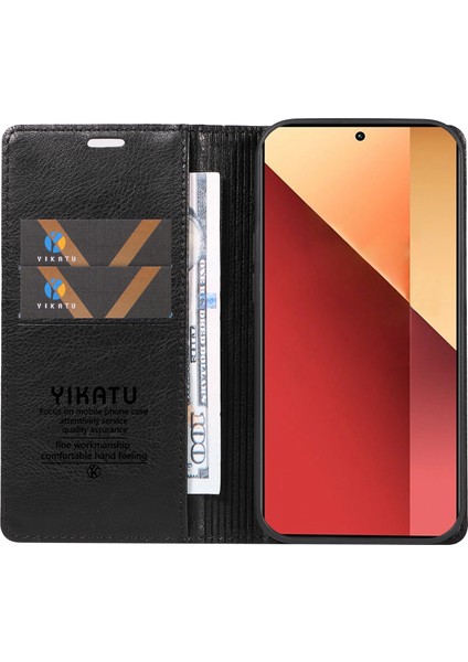 Xiaomi Poco M6 Pro 4g Kılıf Flip Cüzdan Telefon Kapağı Litchi Doku-Siyah Için (Yurt Dışından)