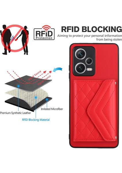 Xiaomi Redmi Note 12 Pro+ 5g Kılıf Kart Yuvaları Için Lderi+Tpu Kapak-Kırmızı (Yurt Dışından)
