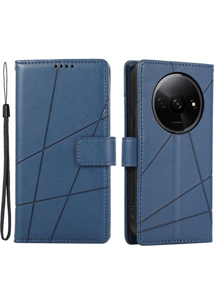 Xiaomi Redmi A3 Cüzdan Kılıf Hattı Baskılı Flip Deri Telefon Kapağı-Mavi (Yurt Dışından)