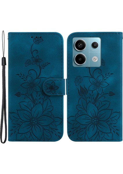 Xiaomi Poco X6 5g Telefon Kapak Çiçek Cüzdan Kılıf Kart Tutucu-Koyu Mavi Için (Yurt Dışından)