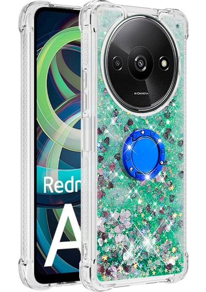 Xiaomi Redmi Için A3 Kılıf Yüzen Payetler Kickstand Tpu Telefon Kapağı-Yeşil/kalpler (Yurt Dışından) modelleri