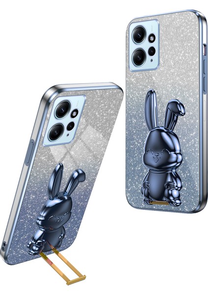 Xiaomi Redmi Note 12 4g Kılıf Için Sevimli Tavşan Anti-Şok Telefon Kapağı, Çekme Çubuğu-Mavi (Yurt Dışından)