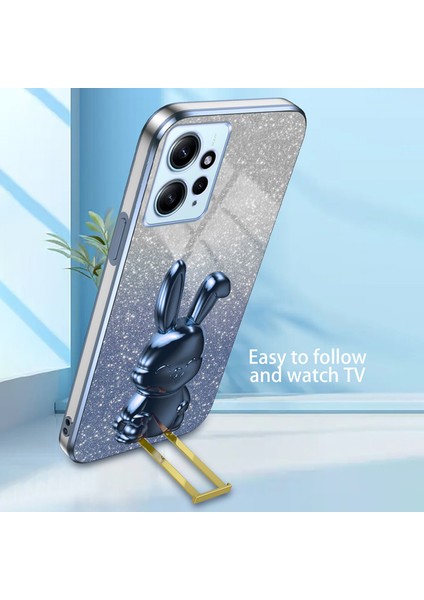 Xiaomi Redmi Note 12 4g Kılıf Için Sevimli Tavşan Anti-Şok Telefon Kapağı, Çekme Çubuğu-Mavi (Yurt Dışından) modelleri