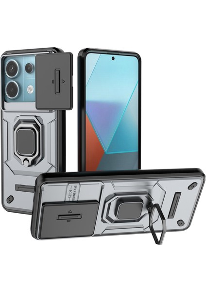 Xiaomi Poco X6 5g Kickstand Kılıf Slayt Lens Koruma Cep Telefonu Kapağı-Gri (Yurt Dışından)