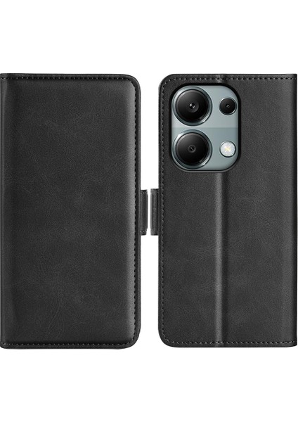 Xiaomi Poco M6 Pro 4g Deri Cüzdan Telefon Kılıfı Çift Manyetik Toka-Siyah (Yurt Dışından)
