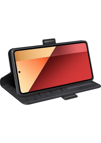 Xiaomi Poco M6 Pro 4g Deri Cüzdan Telefon Kılıfı Çift Manyetik Toka-Siyah (Yurt Dışından) modelleri
