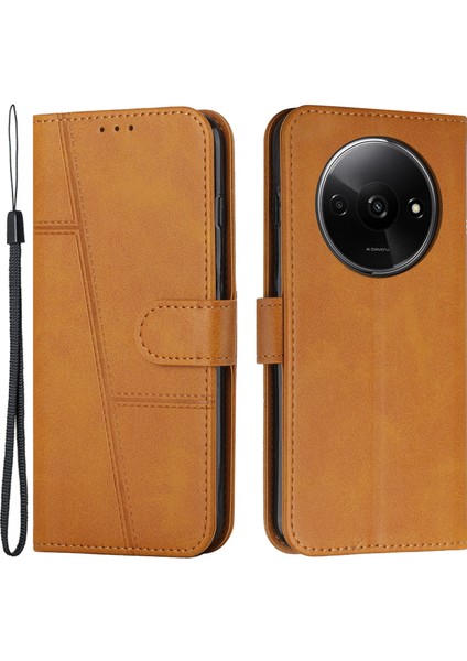 Xiaomi Redmi A3 Kılıf Buzağı Dokulu Deri Cüzdan Telefon Kılıfı Folyo Standlı-Sarı (Yurt Dışından)