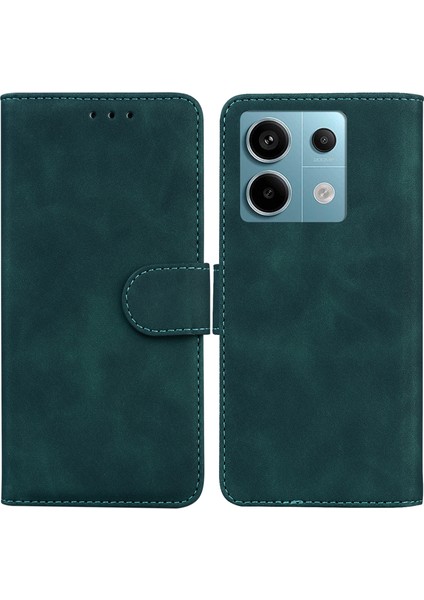 Xiaomi Poco X6 5g Kılıf Cüzdan Standı Düz ​​renk Deri Telefon Kapağı-Yeşil (Yurt Dışından)
