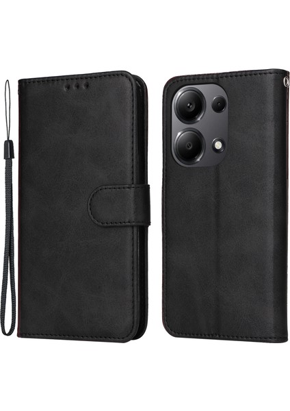 Xiaomi Poco M6 Pro 4g Kılıf Buzağı Doku Fotoğraf Yuvası Telefon Kapağı-Siyah (Yurt Dışından)