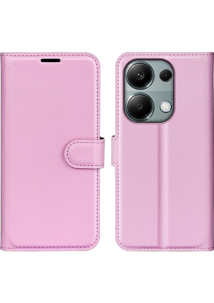 Xiaomi Poco M6 Pro 4g Kılıf Litchi Dokulu Deri Telefon Kılıfı - Cüzdan-Pembe (Yurt Dışından)