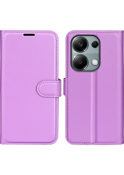 Xiaomi Poco M6 Pro 4g Kılıf Litchi Dokulu Deri Telefon Kılıfı - Cüzdan-Mor (Yurt Dışından)