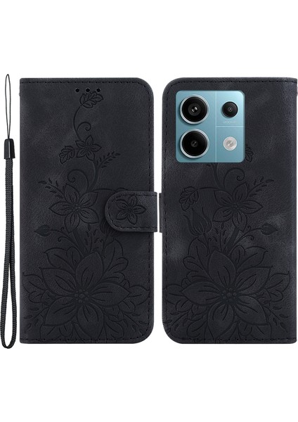 Xiaomi Poco X6 5g Telefon Kapak Çiçek Cüzdan Deri Kılıf Kart Tutucu-Siyah Için (Yurt Dışından)
