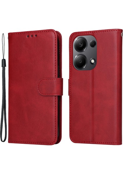 Xiaomi Poco M6 Pro 4g Kılıf Buzağı Doku Fotoğraf Yuvası Telefon Kapağı-Kırmızı (Yurt Dışından)