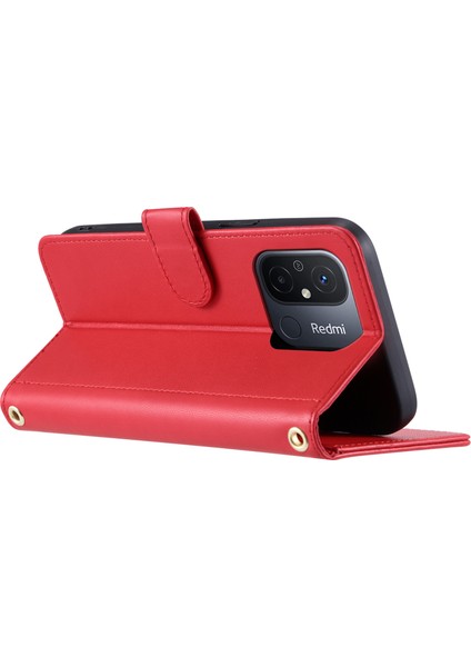 Xiaomi Redmi Için 11A 4g Kılıf Eşkenar Dörtgen Izgara Standı Telefon Koruma Kapağı 2 Askılı-Kırmızı (Yurt Dışından)