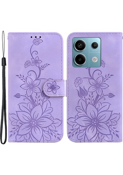 Xiaomi Poco X6 5g Telefon Kapak Çiçek Cüzdan Deri Kılıf Kart Tutucu-Mor Için (Yurt Dışından)