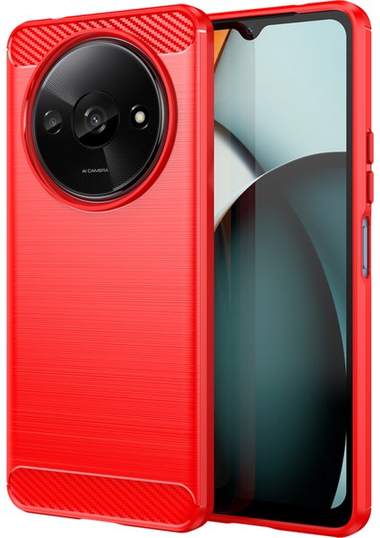 Xiaomi Redmi A3 Tpu Kılıf Fırçalanmış Karbon Fiber Doku Telefon Kapağı-Kırmızı (Yurt Dışından)