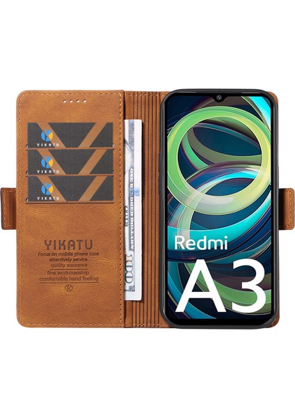 Xiaomi Redmi A3 Kılıf Cüzdan Tarzı Cilt Dokunuşlu Deri Telefon Kapağı-Kahverengi (Yurt Dışından) fiyatları