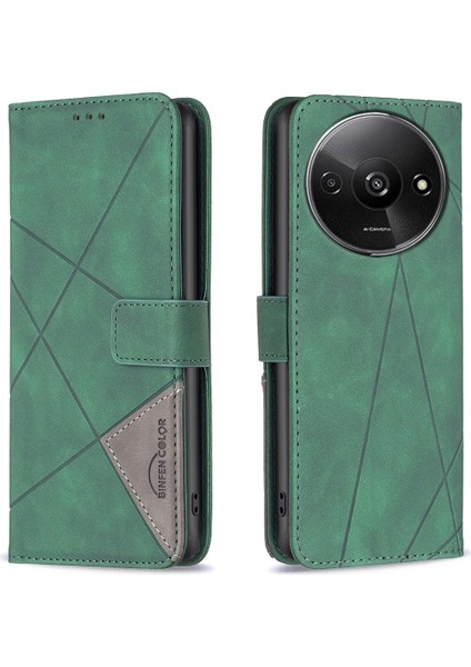 Xiaomi Redmi A3 Kılıf Cüzdan Kart Tutuculu Pu Deri Telefon Kılıfı-Yeşil (Yurt Dışından)