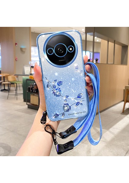 Xiaomi Redmi Için A3 Kılıf Yumuşak Tpu Çiçek Parıltılı Yapay Elmas Telefon Kapağı Kordon-Mavi (Yurt Dışından)