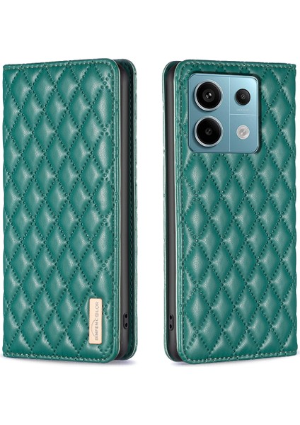 Xiaomi Poco X6 5g Telefon Kılıfı Için Eşkenar Dörtgen Izgara Görüntüleme Standı Kapağı-Yeşil (Yurt Dışından)